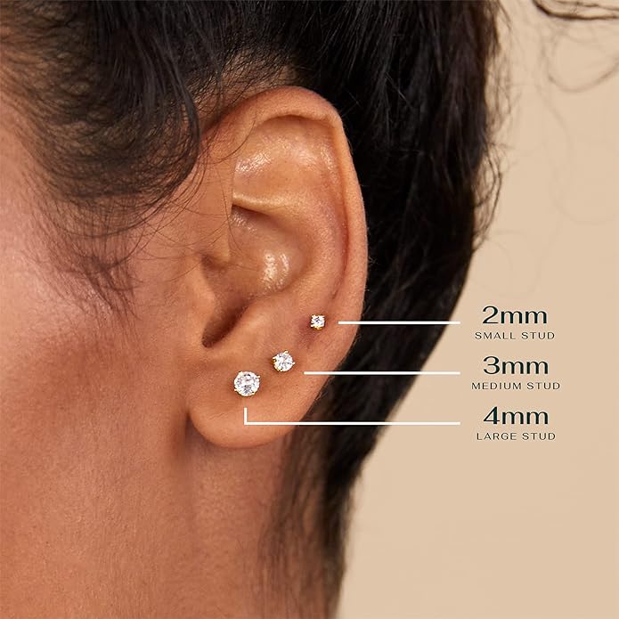 Sterling Silver Stud Earrings for Women 6 Pairs Hypoallergenic Tiny Cubic Zirconia Stud Set Cartilage Hoops