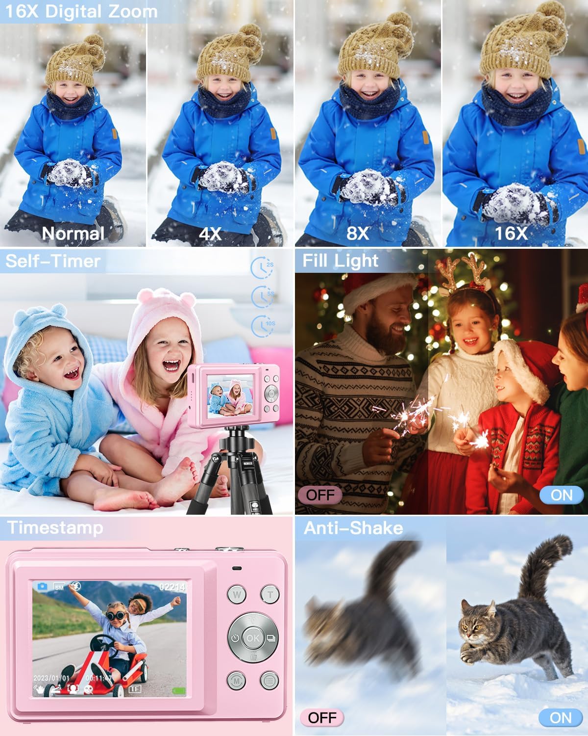 Digital Camera for Kids, 1080P FHD Camera, 44MP Point 32GB Card