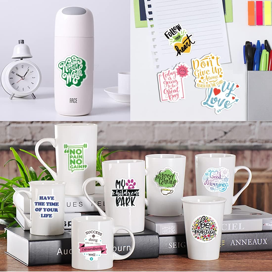 200pcs Inspirational Word Stickers Pack – Motivational Quote Decals for All Ages