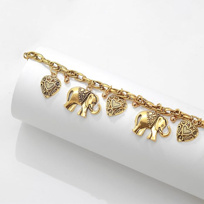 Vintage Elephant Heart Pendant Alloy Bracelet for Women – Ethnic Style