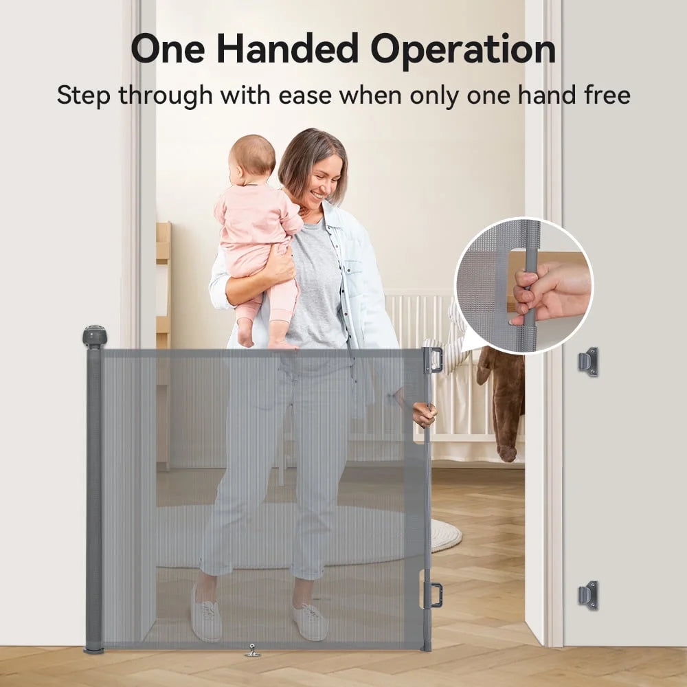 Baby Gates, Caveen Retractable Baby Safety Gate for Doorway,Stair, 34" x 55" ABS Retractable Mesh Gate,Gray