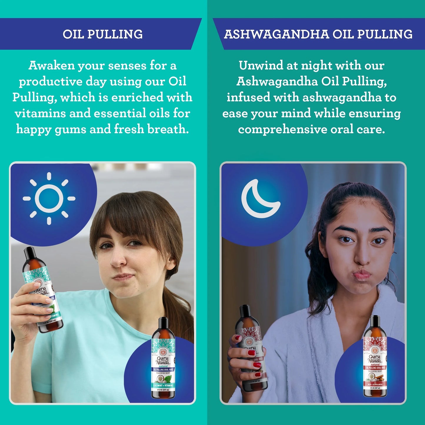 GuruNanda Oil Pulling with Cocomint, Essential Oils & Vitamins D3,E,K2 - Natural Mouthwash - 8 oz