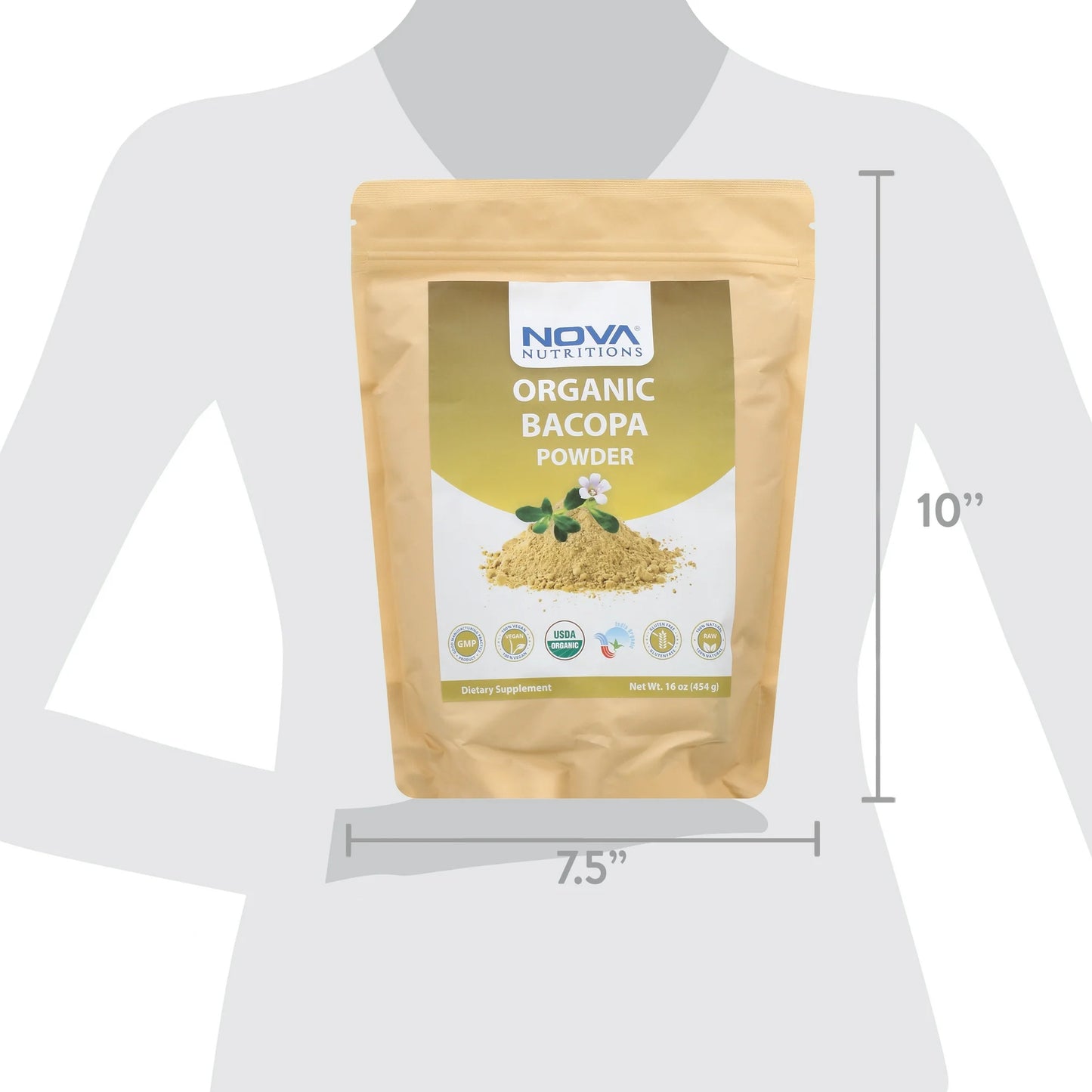 Nova Nutritions Certified Organic Bacopa Powder 16 OZ (454 gm) - Also Called Bacopa Monnieri (Leaf)