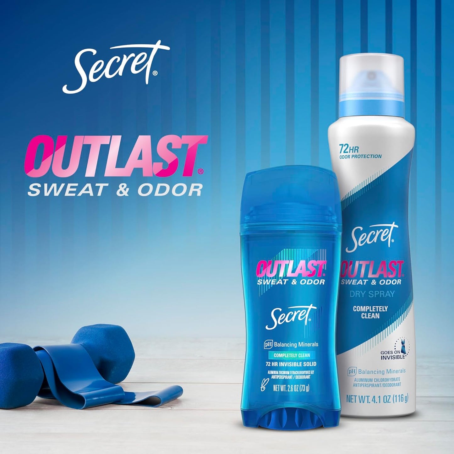 Secret Outlast Antiperspirant Deodorant for Women, 72hr Sweat & Odor Protection, PH Balancing Minerals, Clear Gel, Completely Clean Scent, 2.6 oz