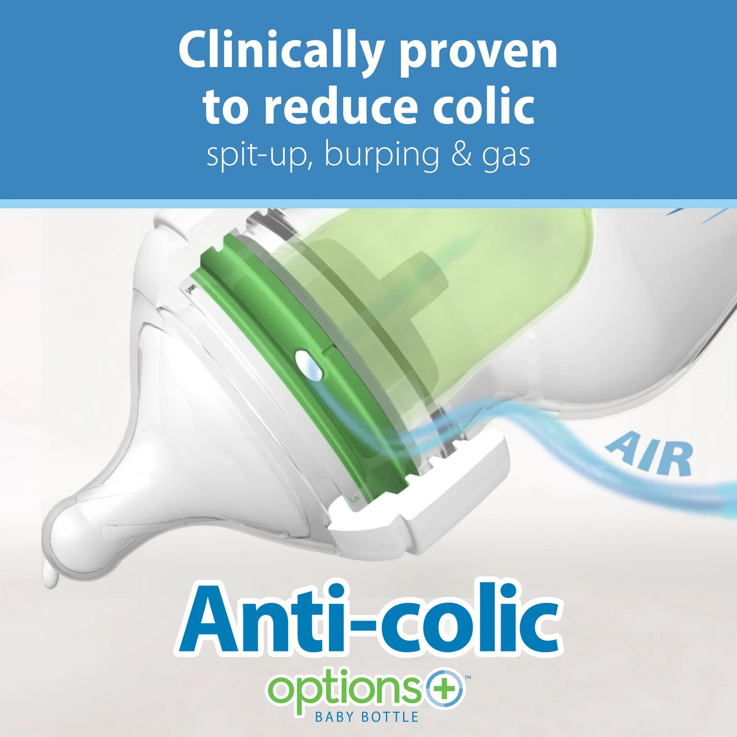 Dr. Brown's Anti-Colic Options+ Wide-Neck Glass Baby Bottle, 9 oz/270 ml, Slow Flow Nipple, BPA Free, 0m+ 2 Pack