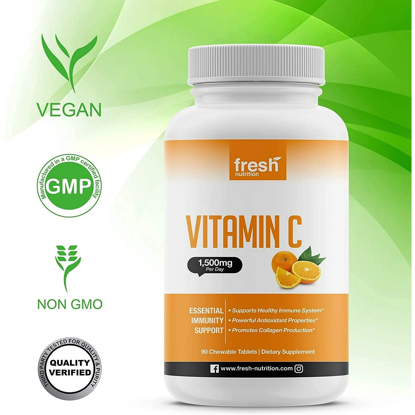 Fresh Nutrition Vitamin C Chewable Supplement - 1500mg per Serving Vit C