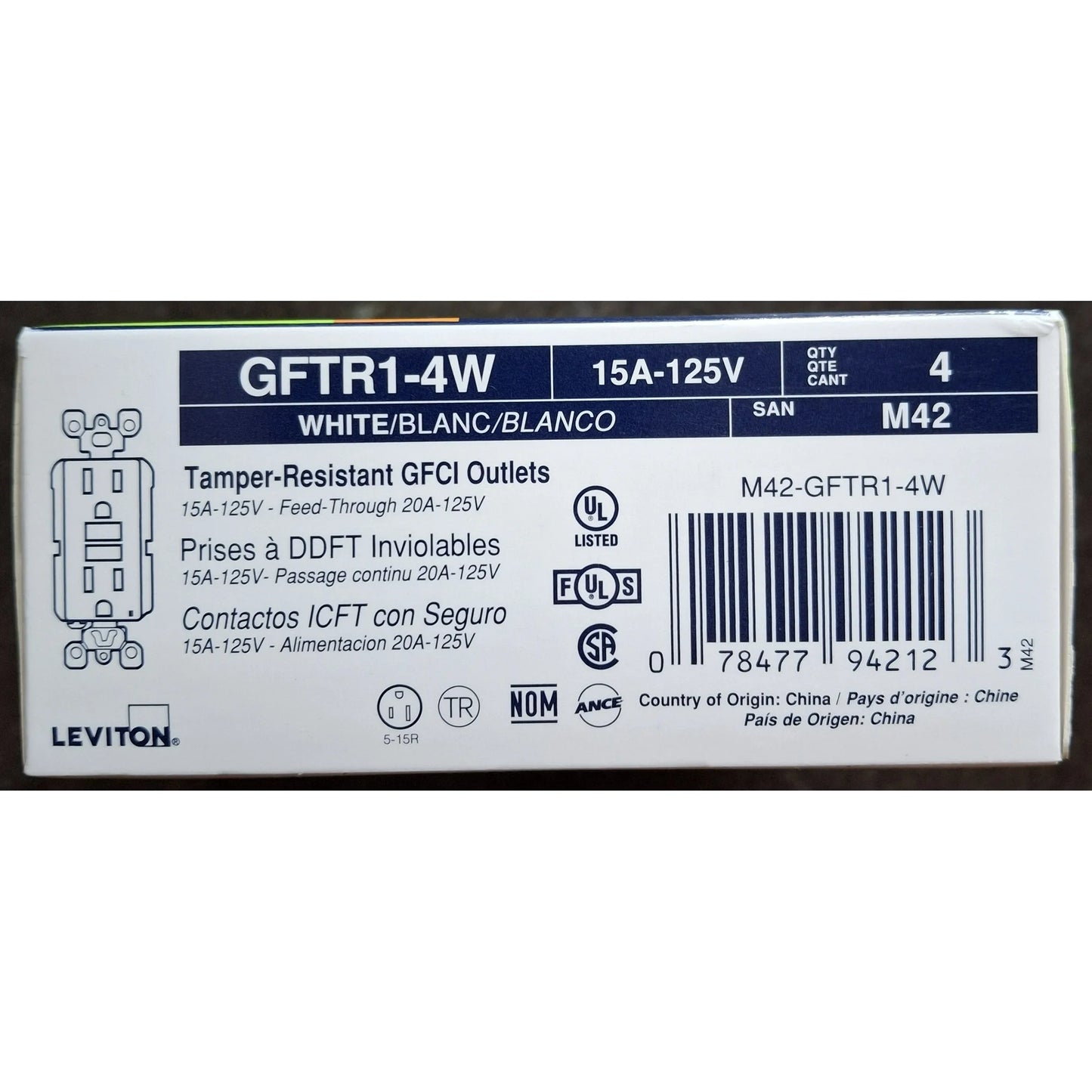 Leviton 15 Amp 125-Volt Duplex Self-Test Slim GFCI Outlet, White - New