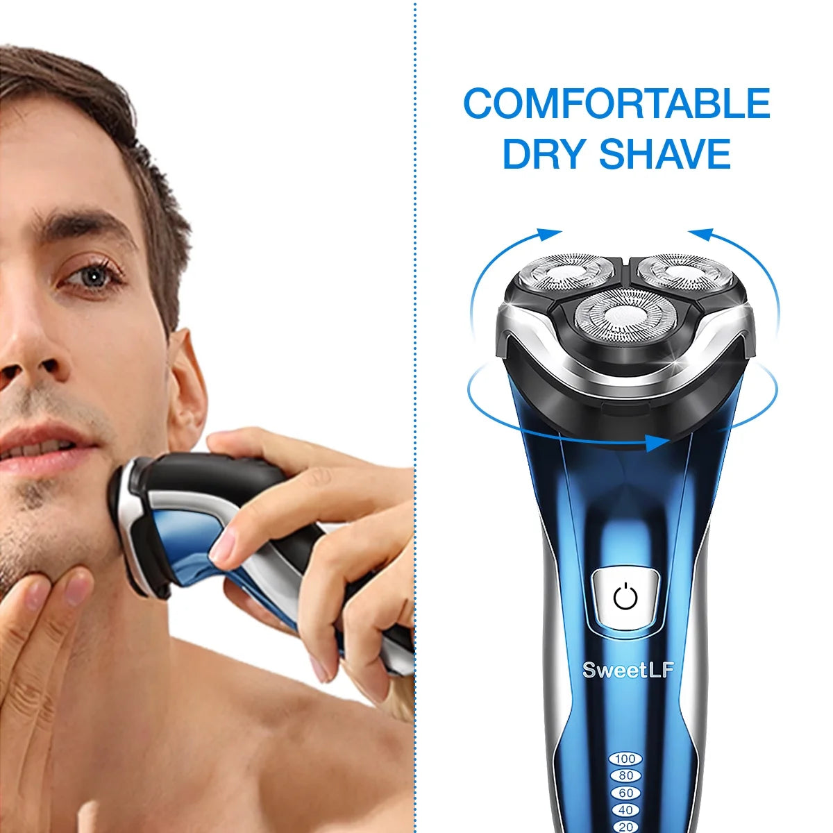 SweetLF Electric Shaver for Men, Cordless Rechargeable Electric Razor with Beard Trimmer, IPX7 Waterproof, Gifts for Men, Blue
