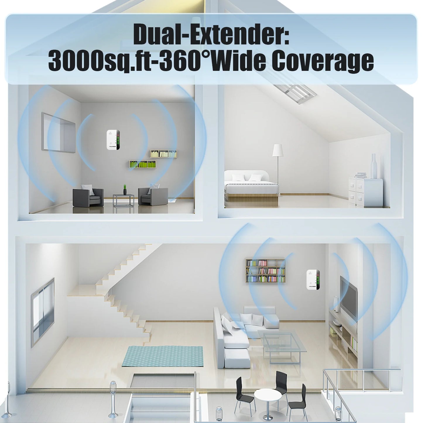 VILINICE WD-R616U AC1200 Dual-Band Wi-Fi Extender, Coverage up to 3000 sq ft,