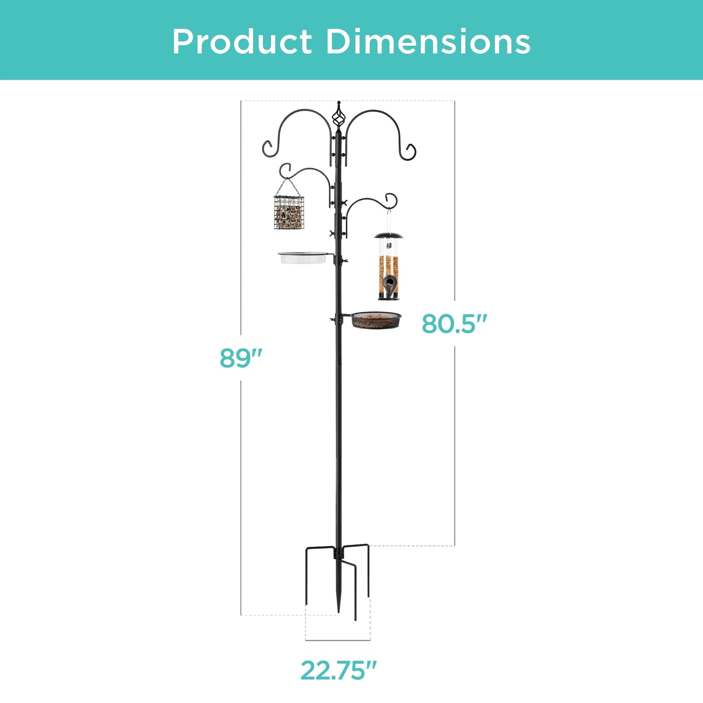 Best Choice Products 91in 4-Hook Bird Feeding Station, Steel Multi-Feeder Stand w/ 2 Feeders, Tray, Bird Bath - Black