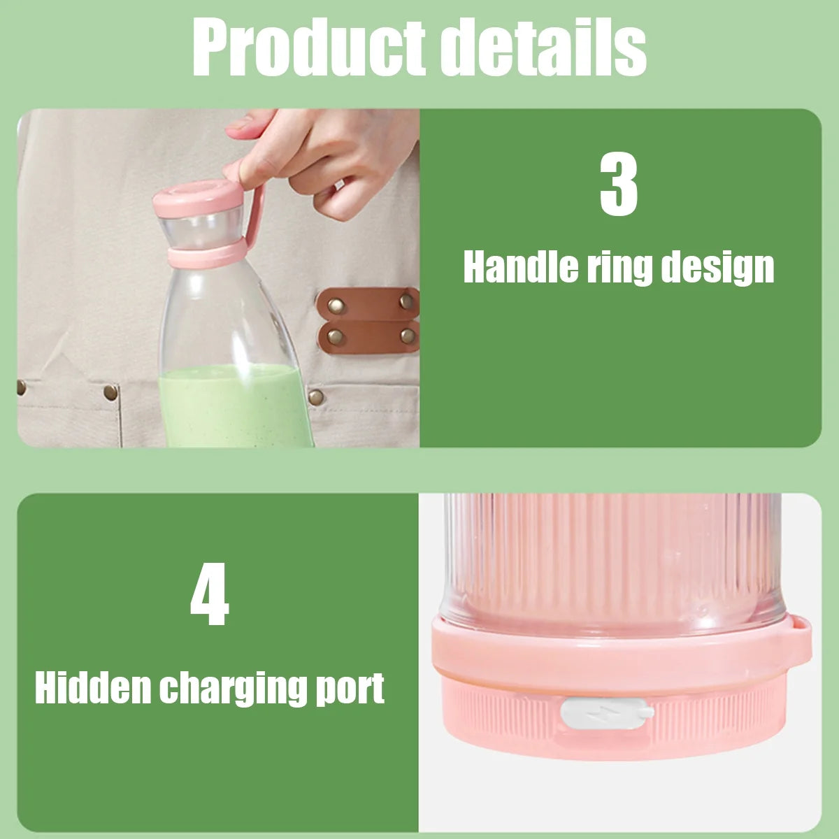 Evjurcn Portable Blender 1200mAh USB Rechargeable 350ml Mini Juicer Blender Smoothie Blender for Travel Sports Kitchen