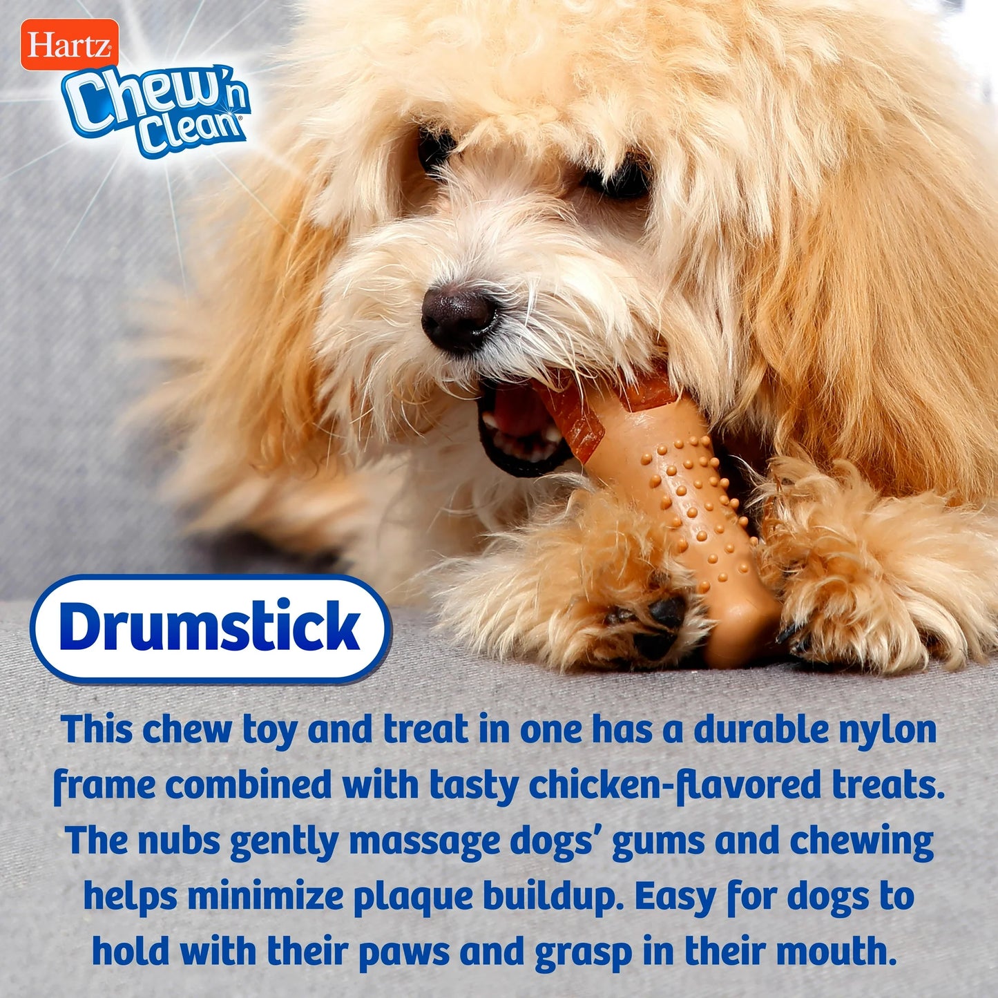 Hartz Chew 'N Clean Small Drumstick Dog Chew Toy, Chicken Flavored for Moderate Chewers