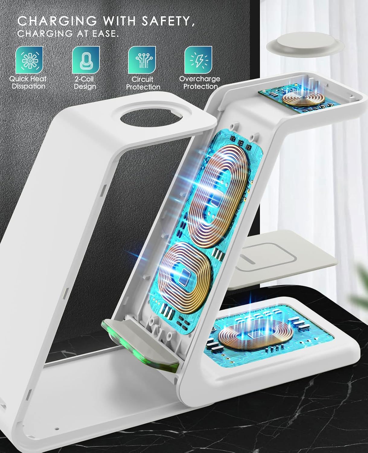 Wireless Charging Station, 3 in 1 Fast Desk Charging Station
