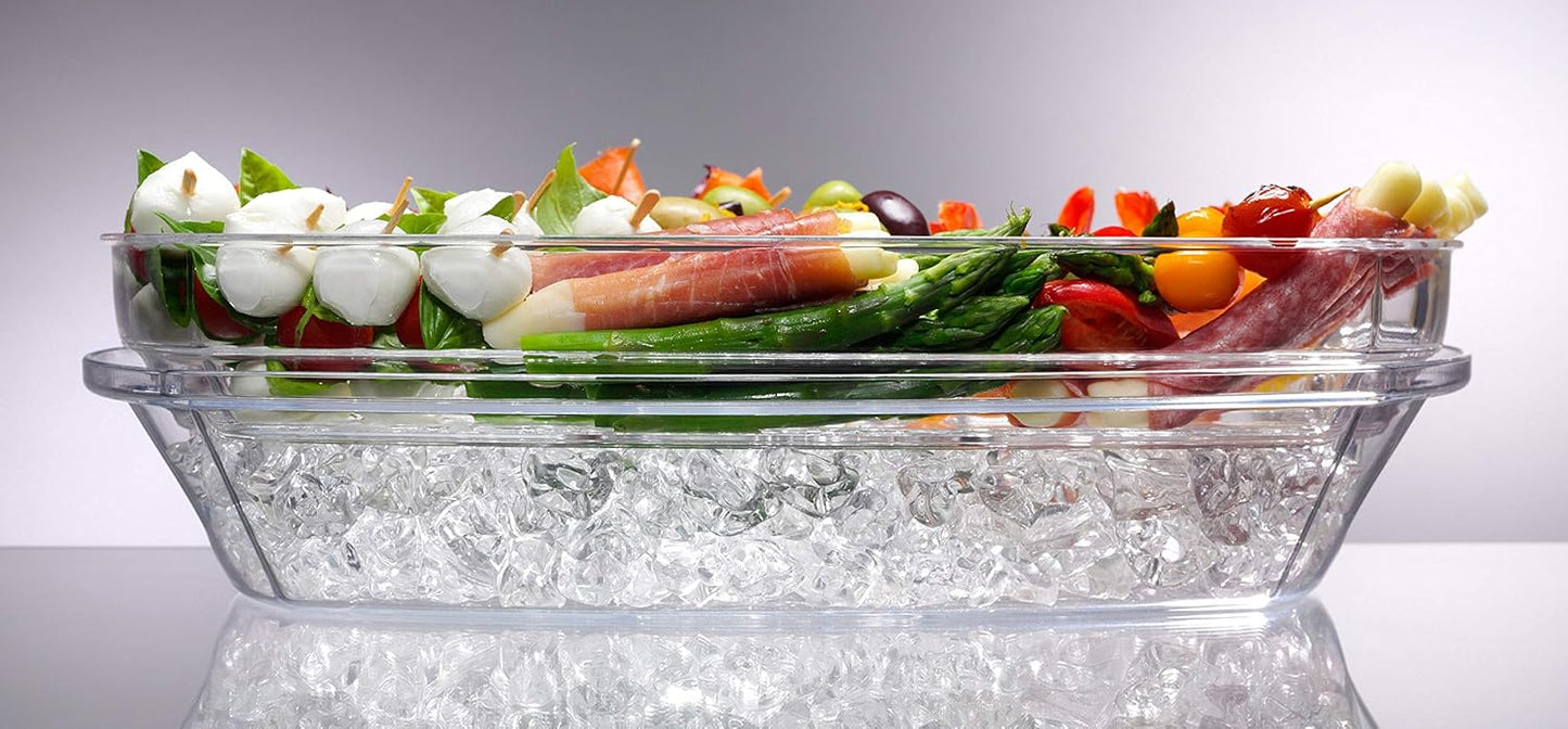 Flip-Lid Appetizers on Ice Tray – 15” Clear Serving Chiller for Parties, Buffet, and Events