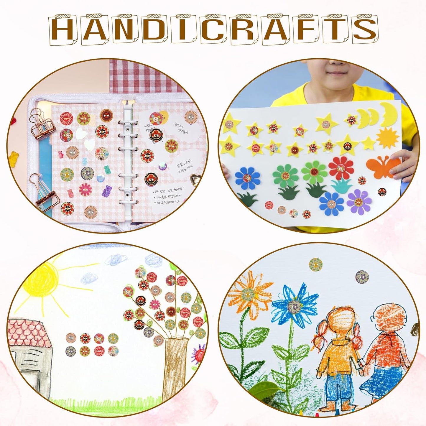 🌼 100pcs 25mm Boho Flower Wooden Buttons – 2-Hole Mixed Designs for Sewing, Scrapbooking & DIY Crafts