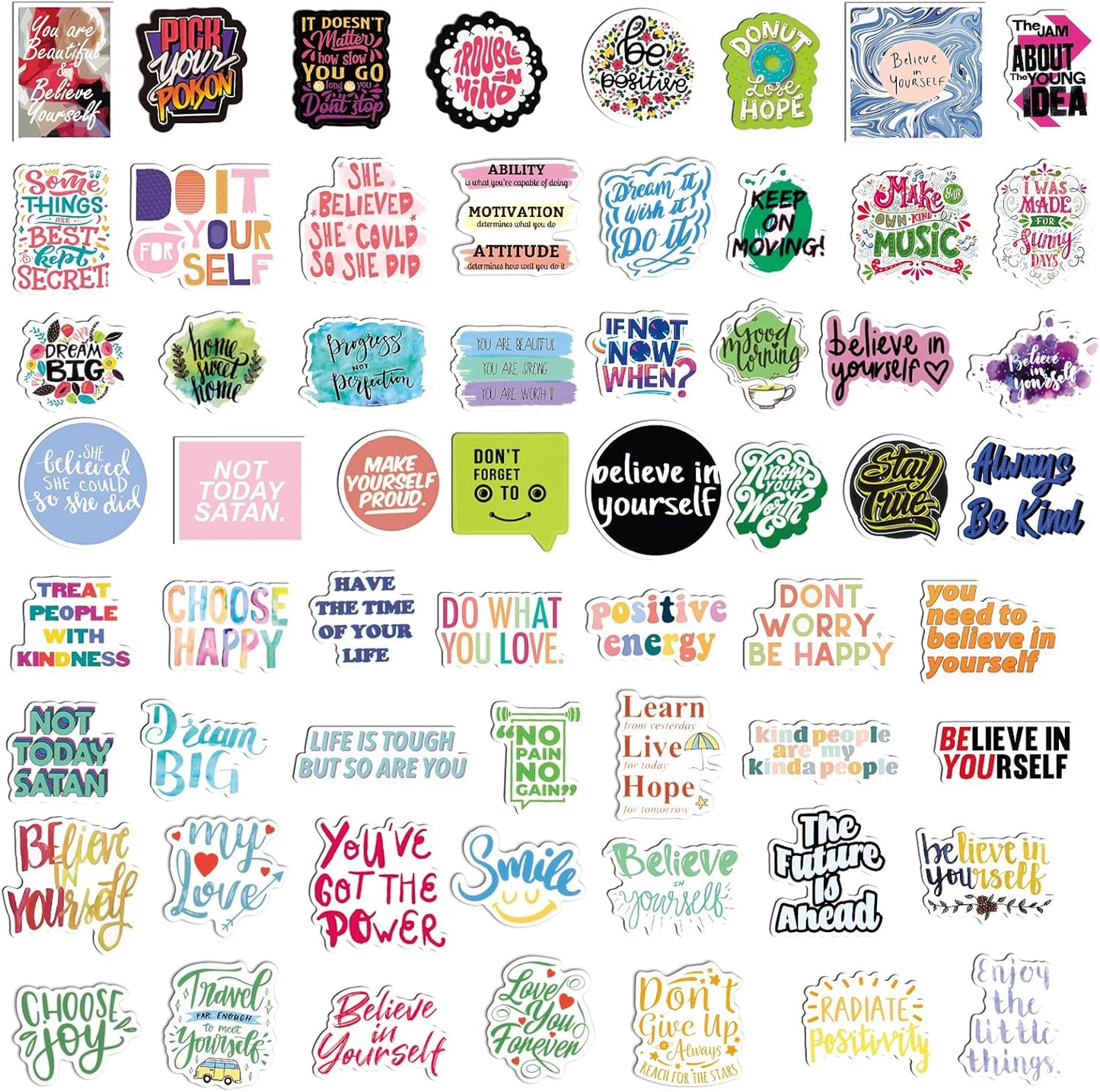 200pcs Inspirational Word Stickers Pack – Motivational Quote Decals for All Ages