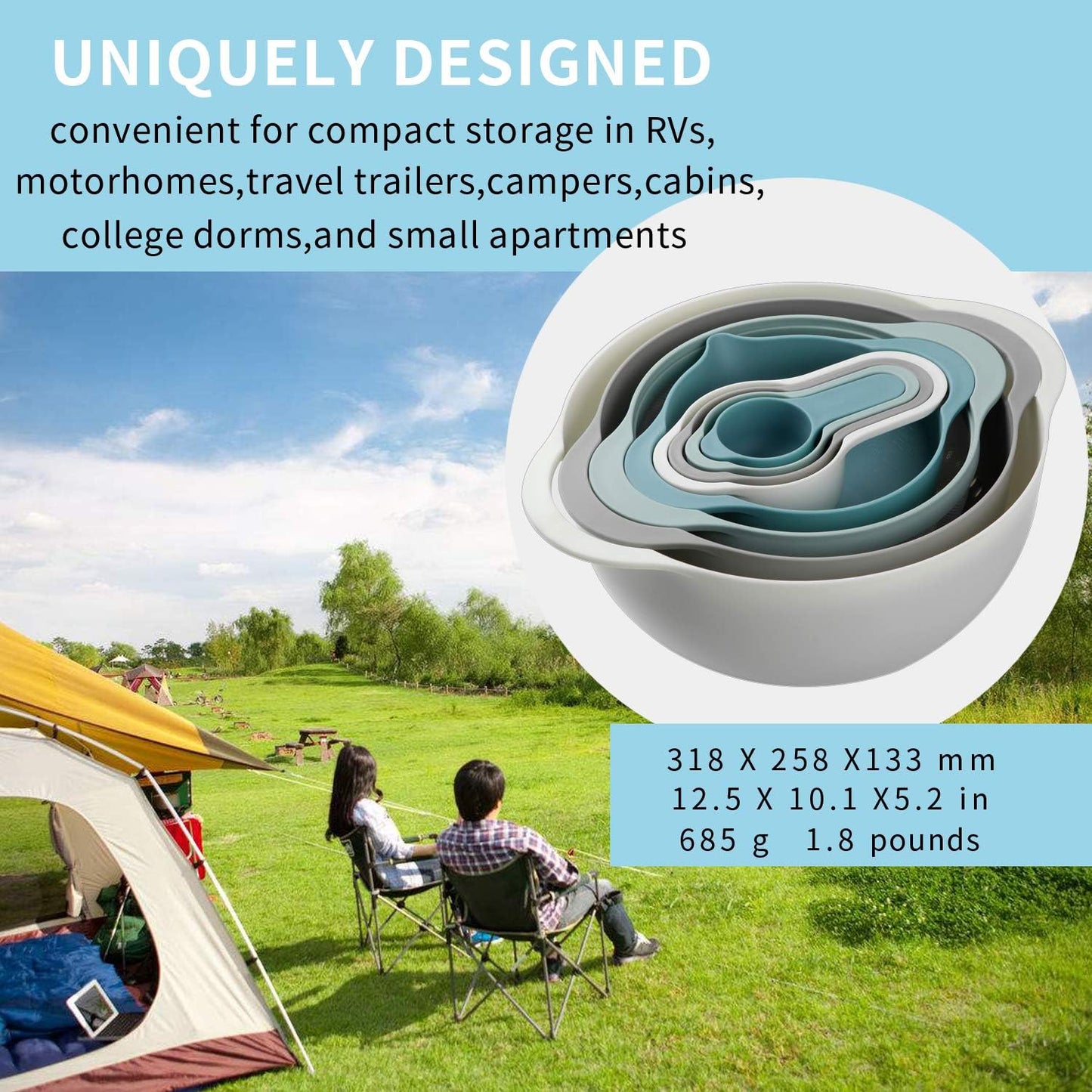 Plastic Mixing Bowls Set of 8 β Multicolored, BPA-Free, Great for Cooking, Baking & RV Camping