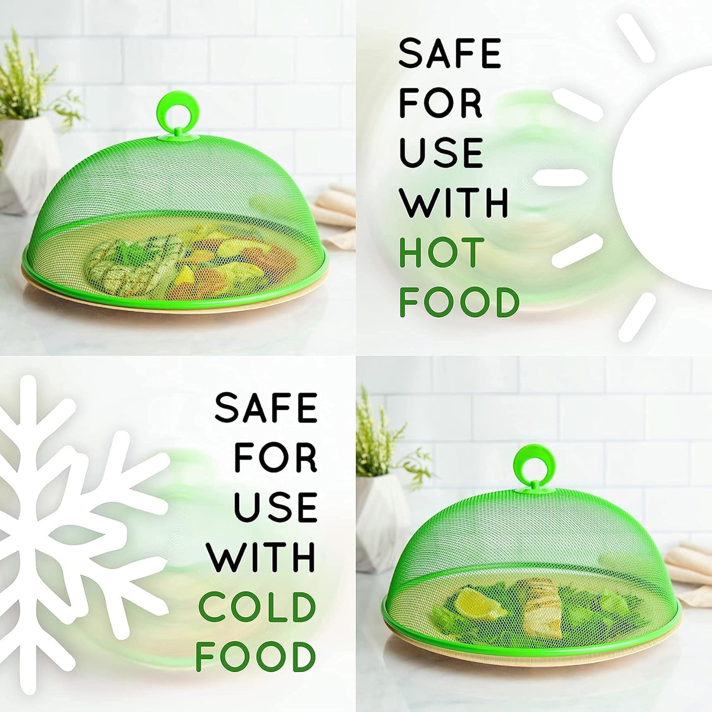 Metal Mesh Screen Food Cover Tent Umbrella, 10.75 inch (3 Pack, Green Blue Red)