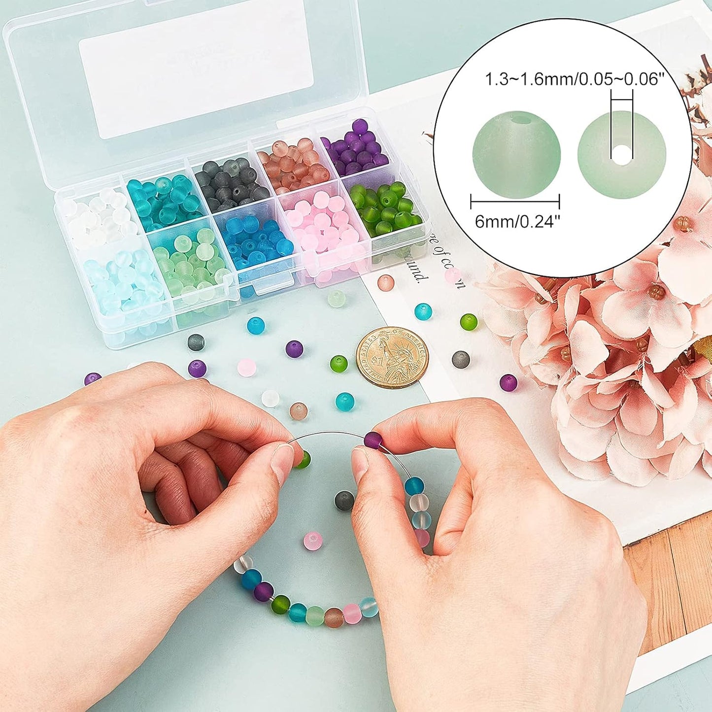 400pcs 8mm Glass Beads for Jewelry Making Bracelets Including 200pcs Faceted Crystal Glass Beads