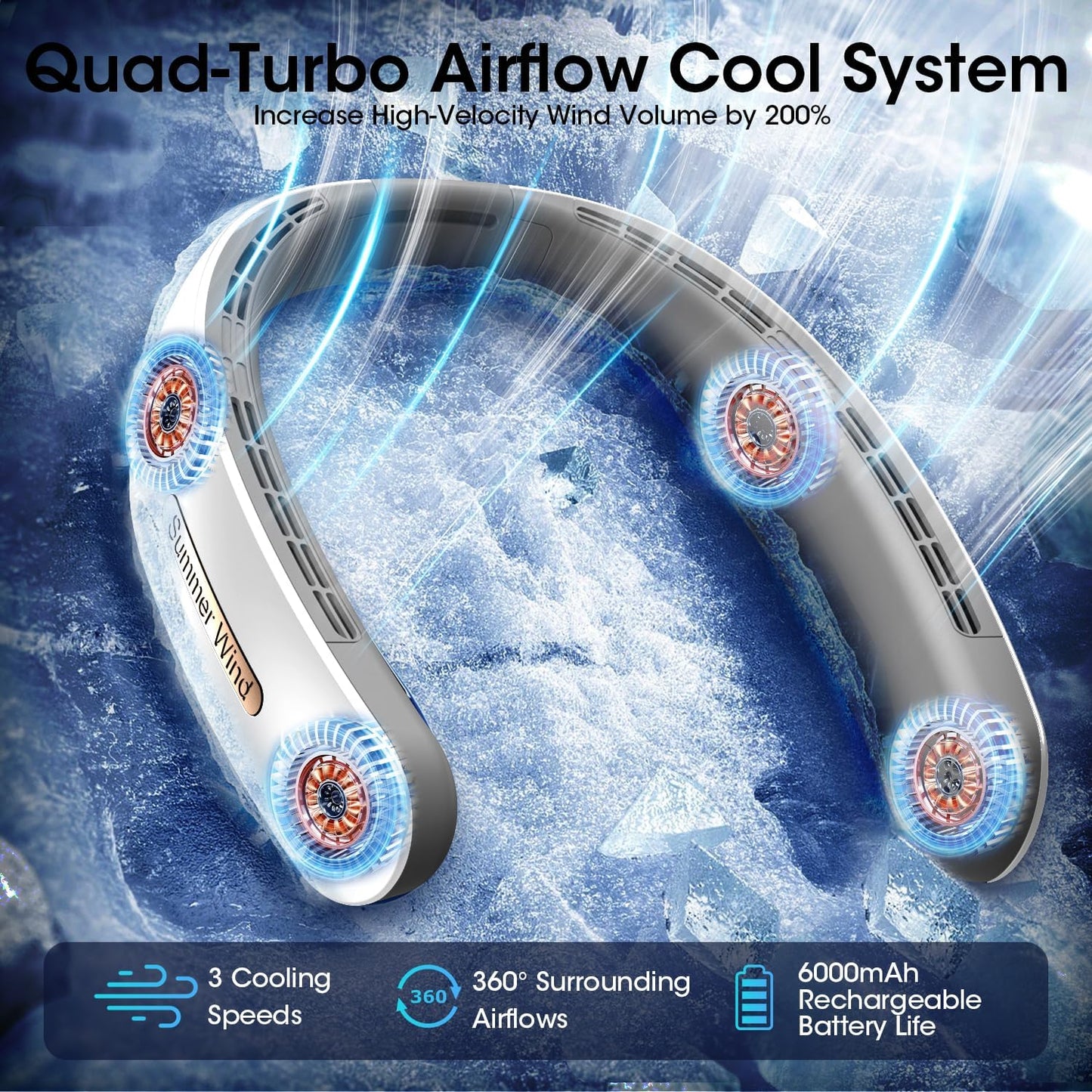 Neck Fan 4 Turbo 6000mAh Portable Neck Fan 360°Cooling Airflow Bladeless Neck Fan