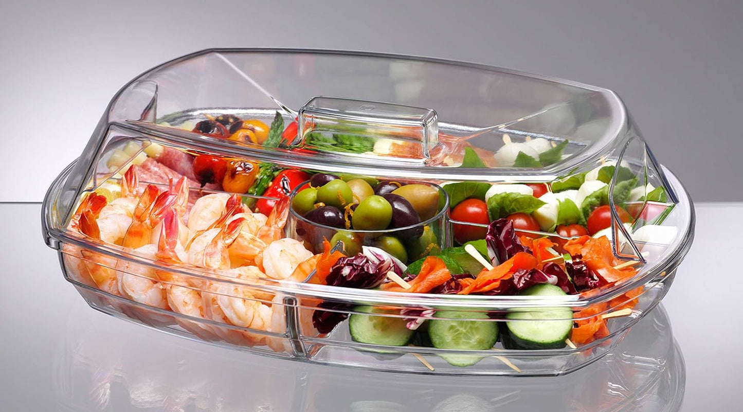 Flip-Lid Appetizers on Ice Tray – 15” Clear Serving Chiller for Parties, Buffet, and Events
