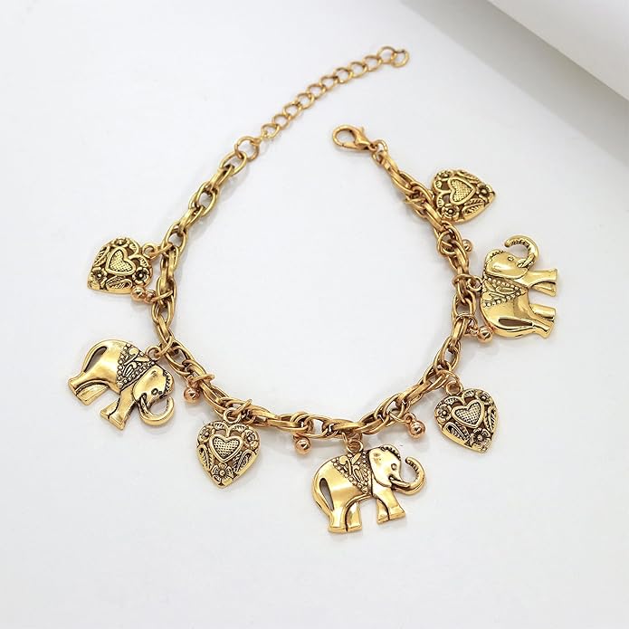 Vintage Elephant Heart Pendant Alloy Bracelet for Women – Ethnic Style