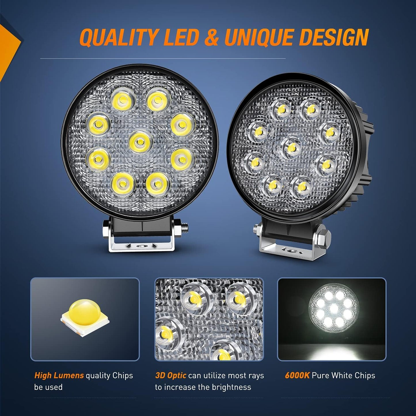 2x 4-Inch LED LIGHT PODS for Offroad fog 6k white lighting. Spot Flood Bright FB225