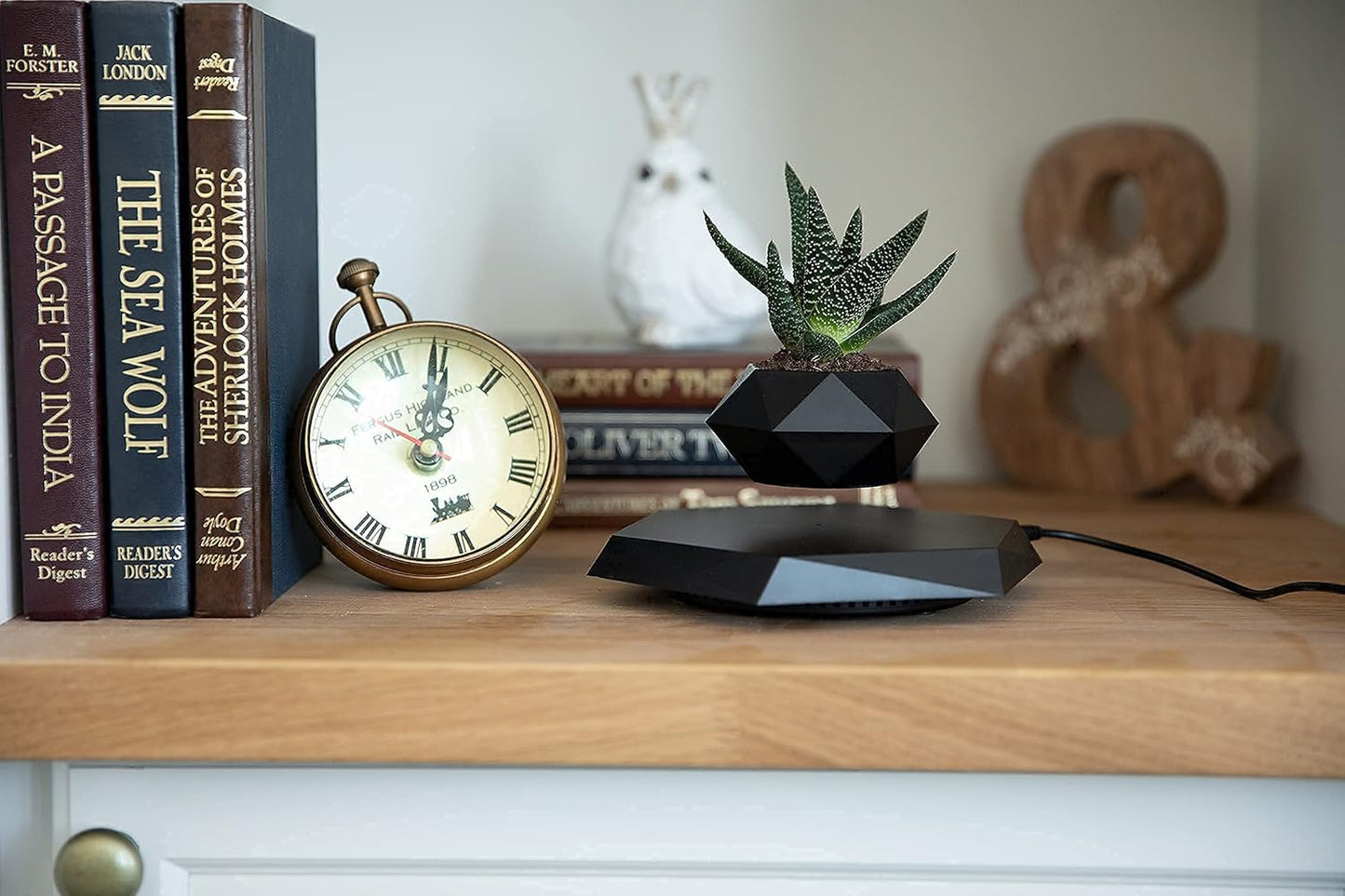 Magnetic Levitating Planter – Floating Pot for Bonsai, Succulents & Air Plants – Black Magnetic Plant Holder for Home & Office Decor