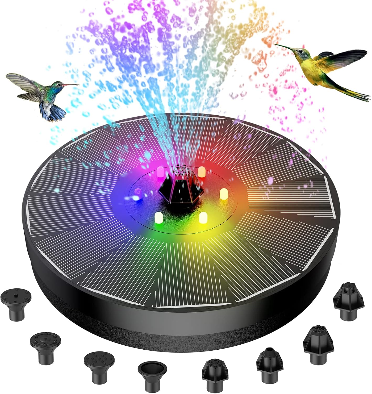 Solar Fountain, Powered Water 4W Pump for Bird Bath with LED Lights