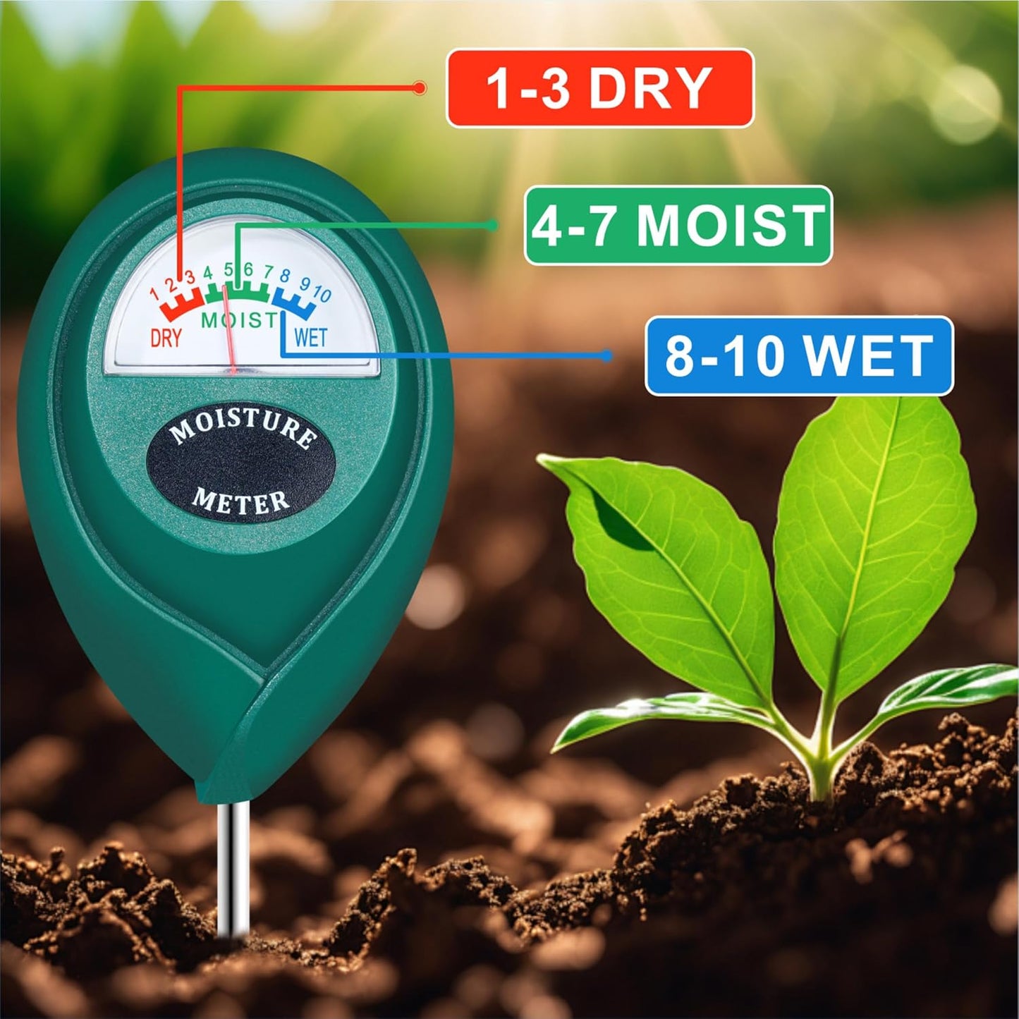 Long Probe Deep Use Soil Moisture Meter Sensor, Water Monitor Indicator, Hygrometer for Outdoor Indoor Large Pot Plants, Flower, Gardening, Farming, 2 Pack