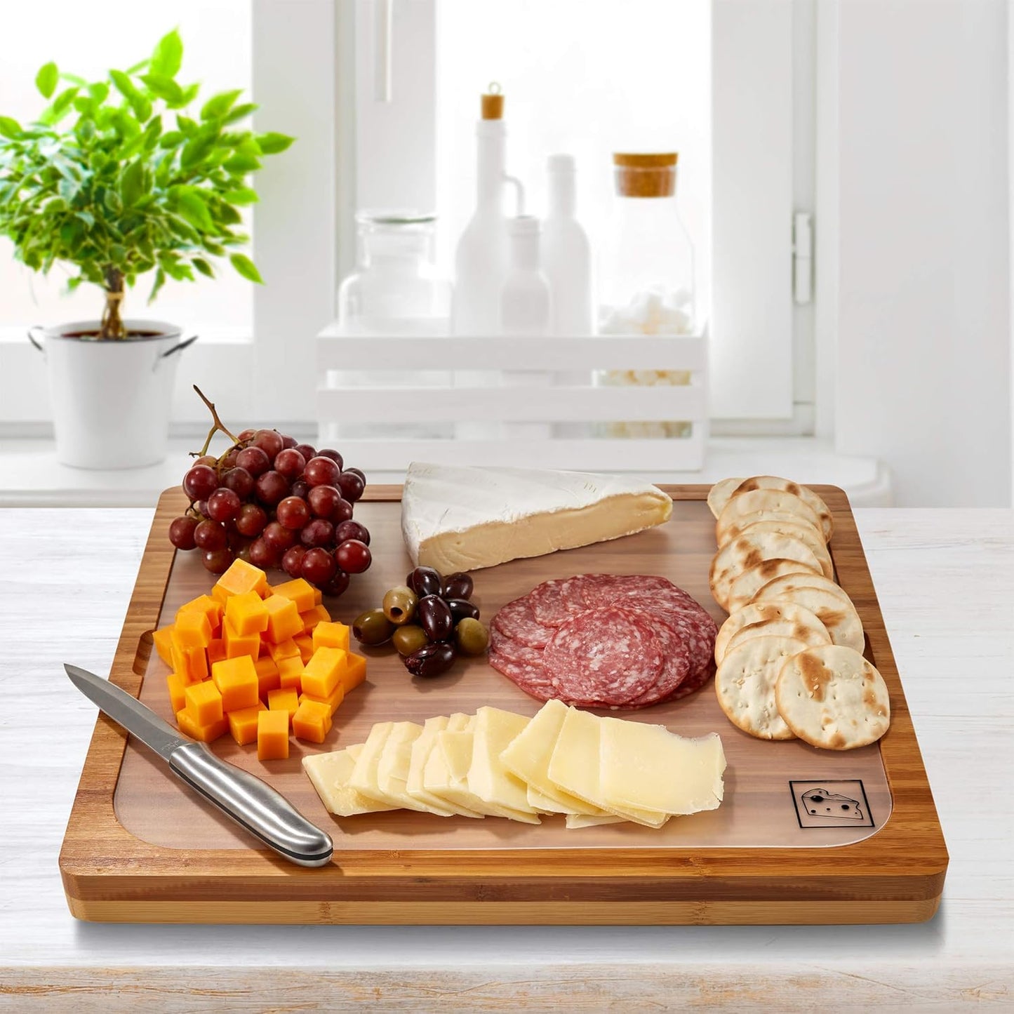 Bamboo Wood Cutting Board with 7 Color-Coded BPA-Free Mats – Premium Serving Tray for Bread, Cheese, Fruits, Vegetables & Meats