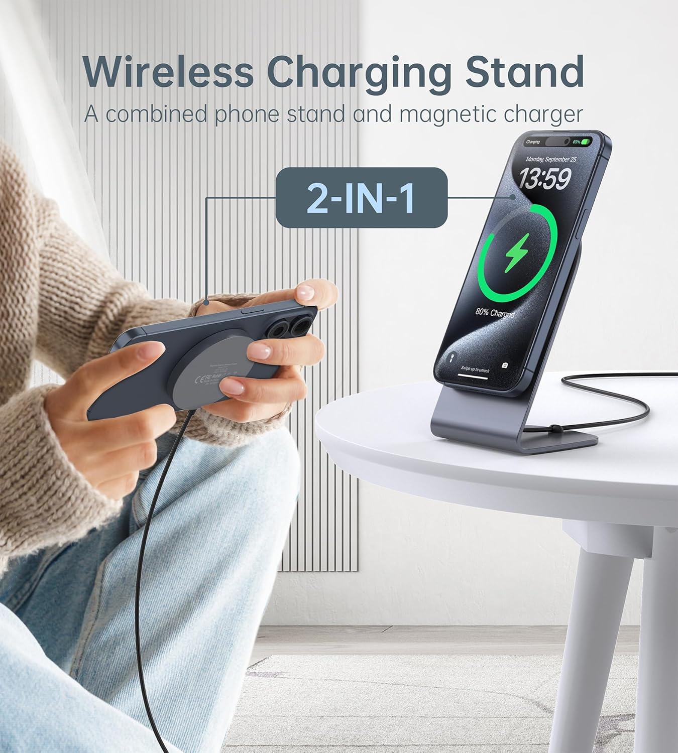 Wireless Charger, Mag-Safe Charger+20W USB C Adapter Fast Wireless Charging Stand