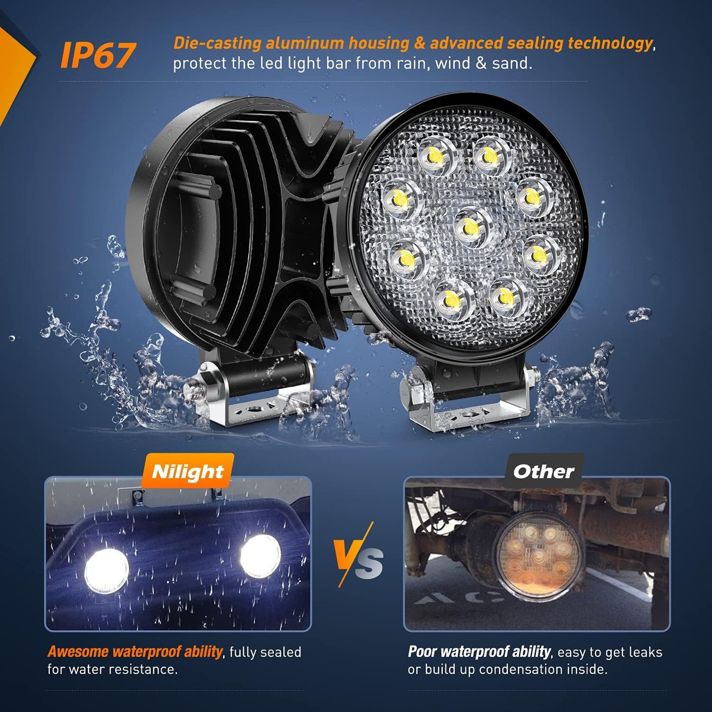 2x 4-Inch LED LIGHT PODS for Offroad fog 6k white lighting. Spot Flood Bright FB225
