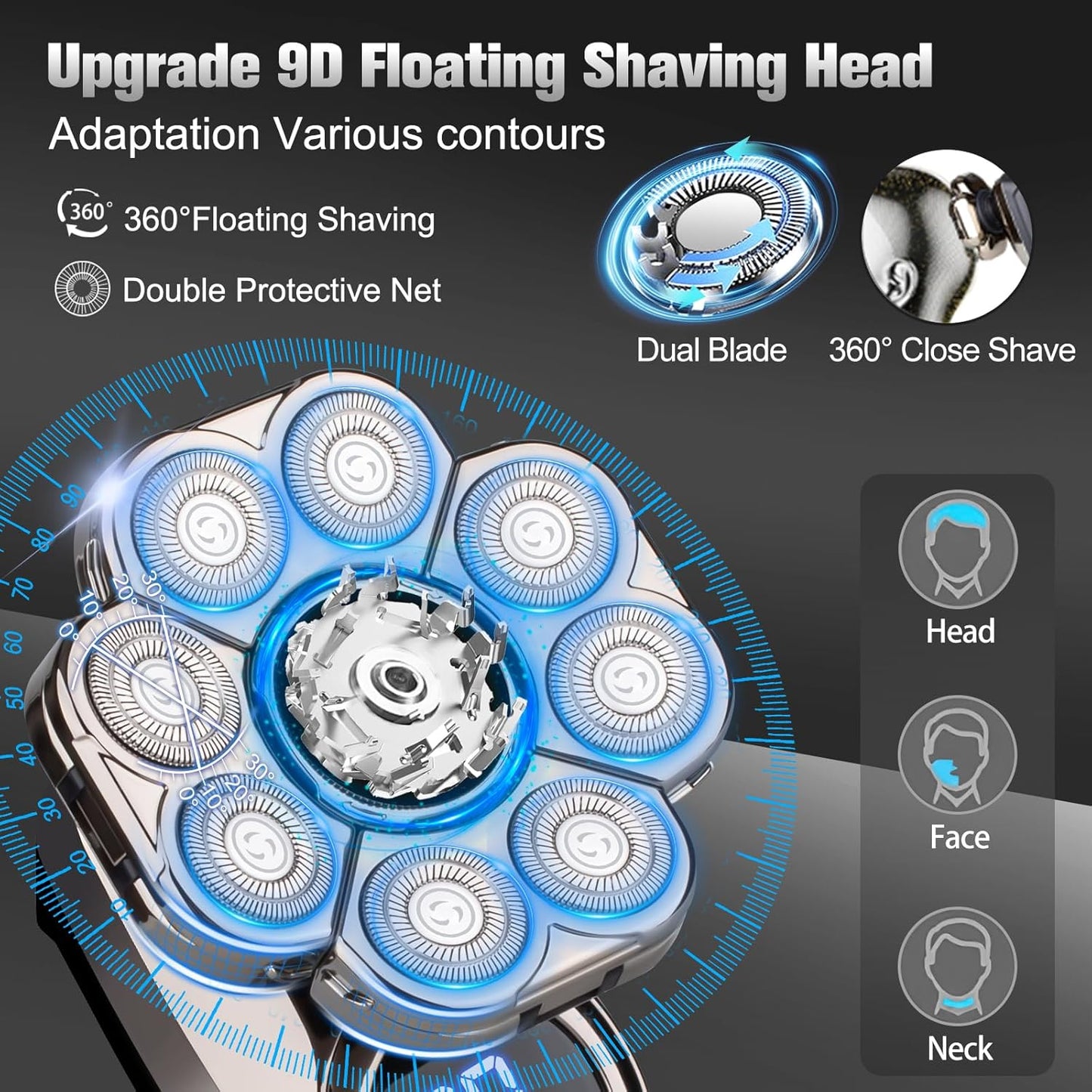 9D Electric Head Shaver for Bald Men, Upgraded 5-in-1 Head Shaver for Bald Men