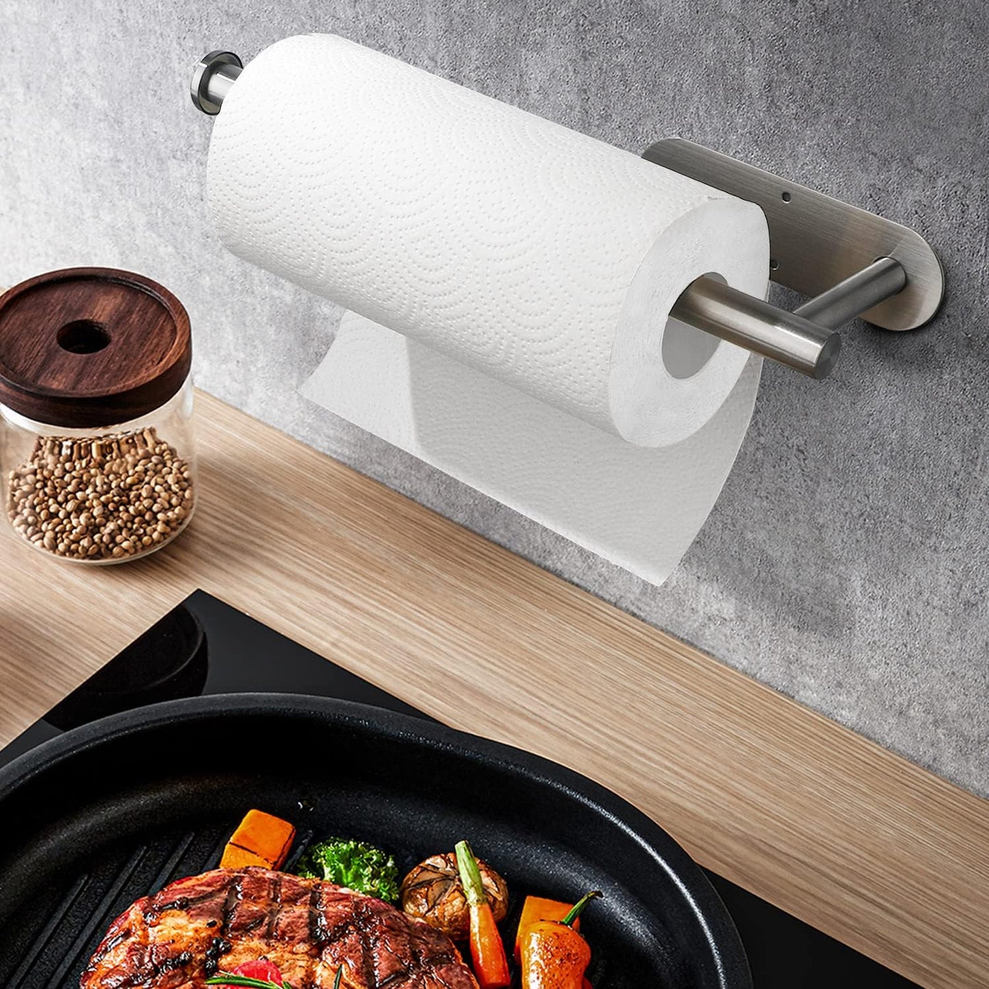 Under Cabinet Paper Towel Holder – SUS 304 Stainless Steel, Waterproof & Rustproof, Strong Adhesive Mount, 13.2” x 3.5”