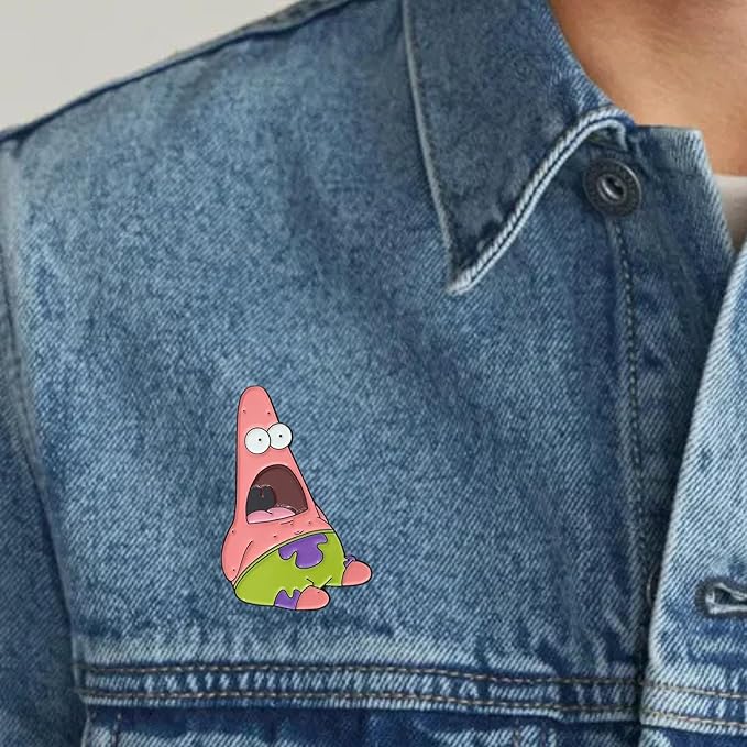 😱 Shocked Patrick Meme Enamel Pin – Funny Pink SpongeBob SquarePants Lapel Badge