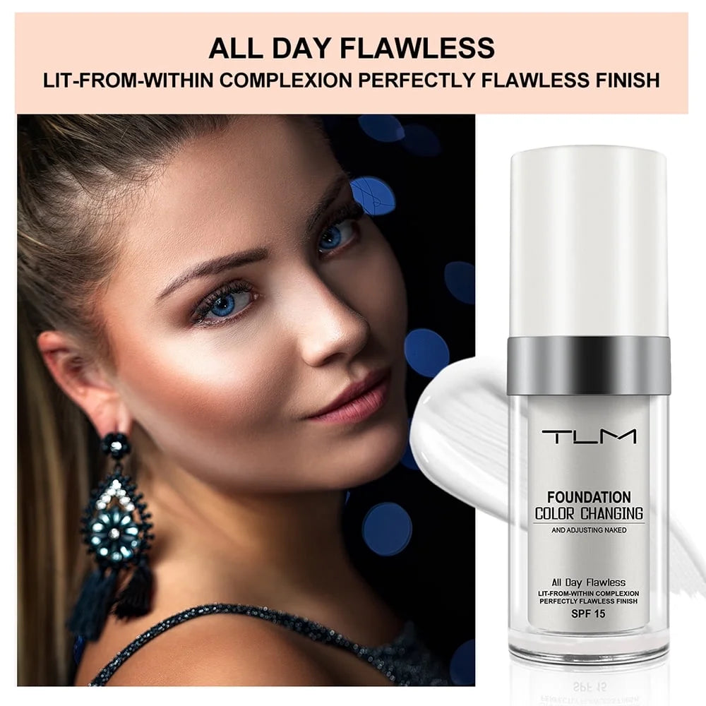 Color Changing Foundation by TLM, Liquid Foundation Makeup, All Day Flawless Age Defying, Hides Wrinkles & Lines, Sensitive Skin Safe, 1 Fl.Oz
