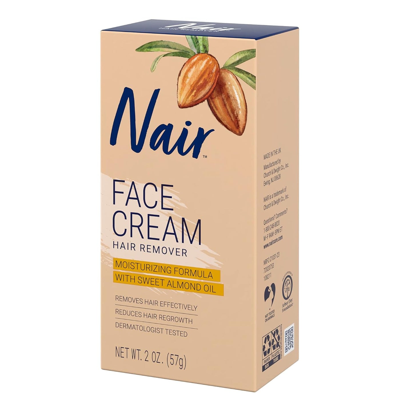 Nair Hair Remover Moisturizing Face Cream with Sweet Almond Oil 2 oz