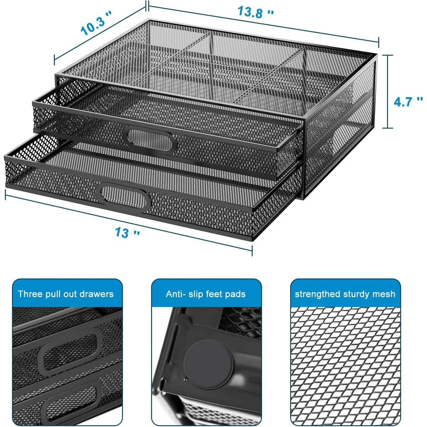 Marbrasse Monitor Stand with Drawer, Monitor Riser Mesh Metal, Monitor Stand with Storage, Desktop Computer Stand for PC, Laptop, Printer