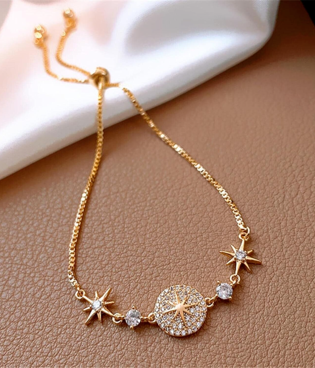Gold Zircon Flower Geometric Bracelet – Simple Titanium Steel Hand Jewelry