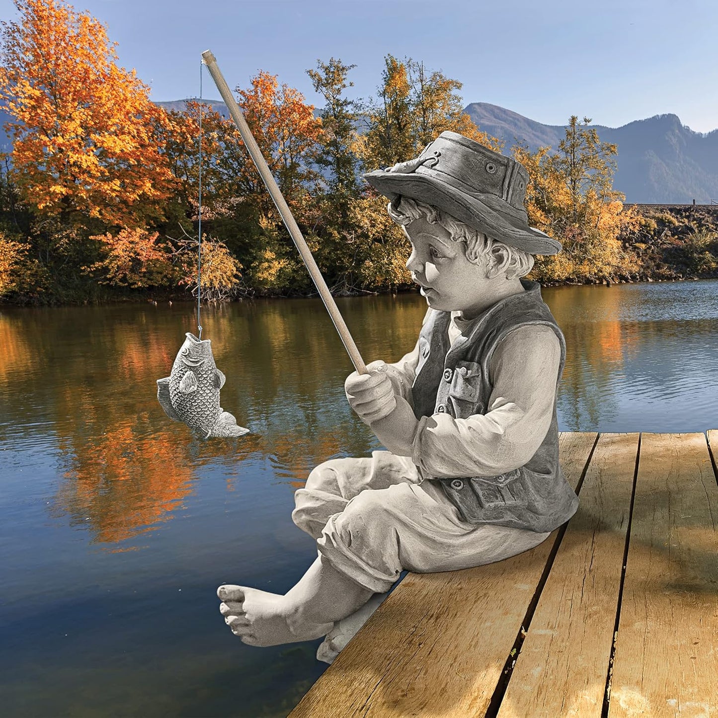 Frederic the Little Fisherman of Avignon Boy Fishing Garden Statue 13 cm height