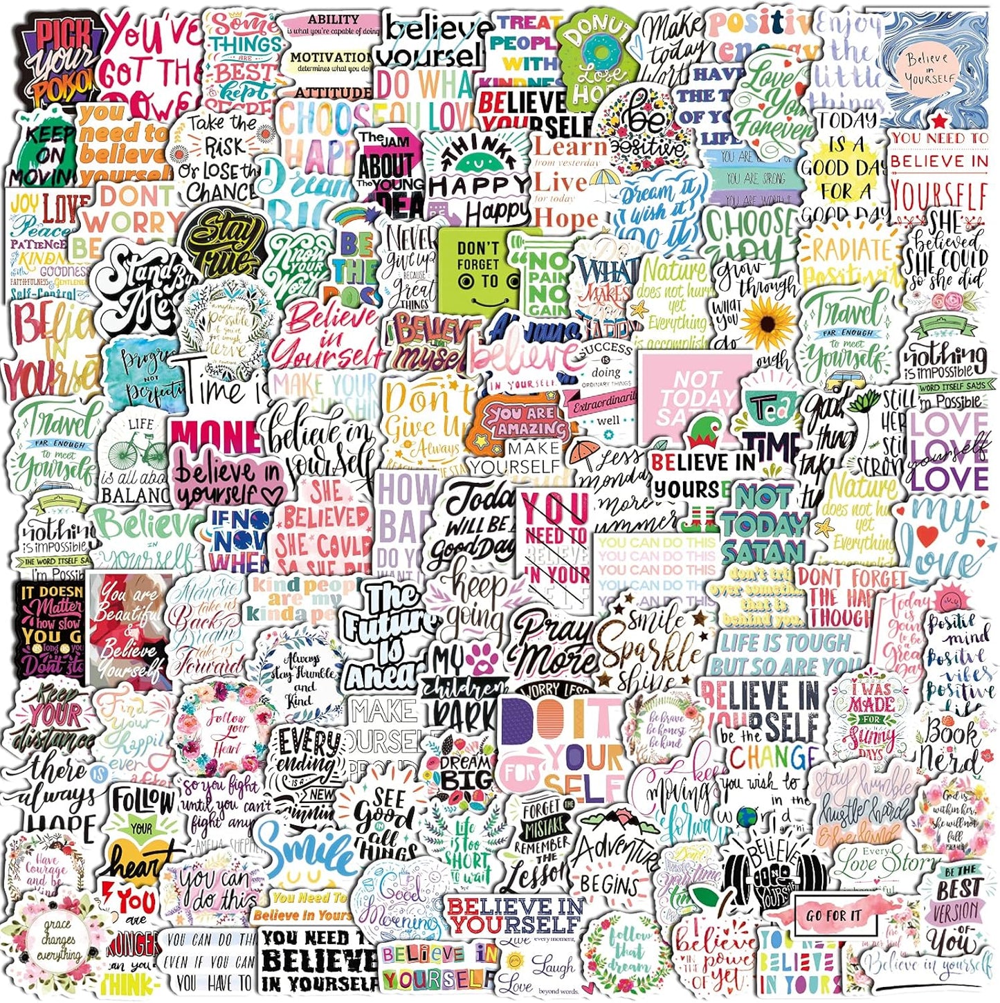 200pcs Inspirational Word Stickers Pack – Motivational Quote Decals for All Ages
