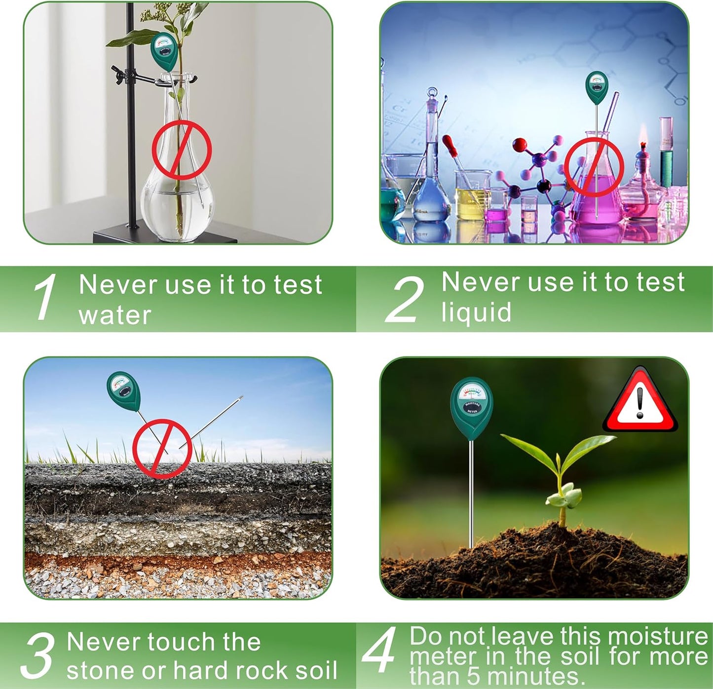 Long Probe Deep Use Soil Moisture Meter Sensor, Water Monitor Indicator, Hygrometer for Outdoor Indoor Large Pot Plants, Flower, Gardening, Farming, 2 Pack