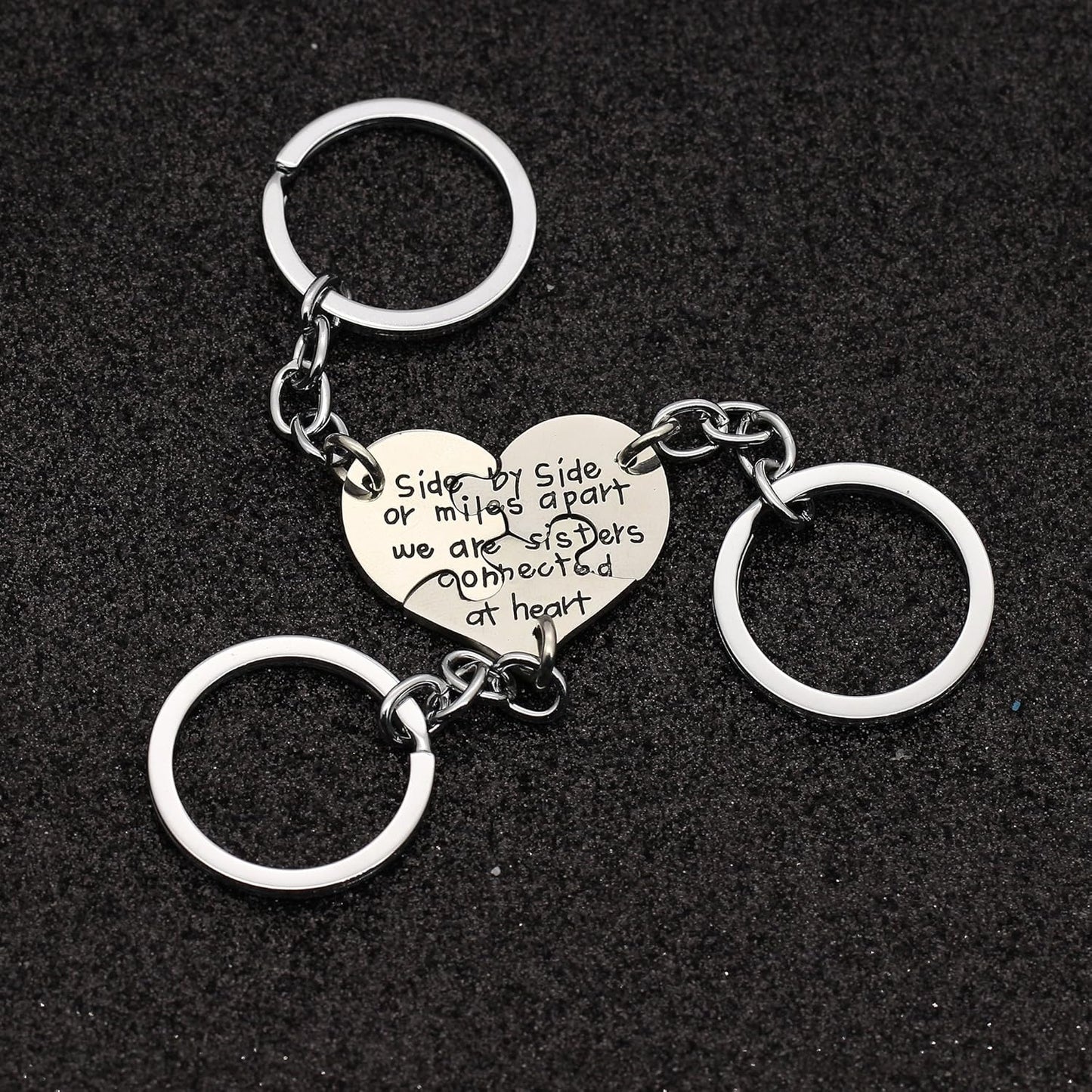 Sister Keychain Set of 3 – Broken Heart Family Gift “Side by Side, Close at Heart”