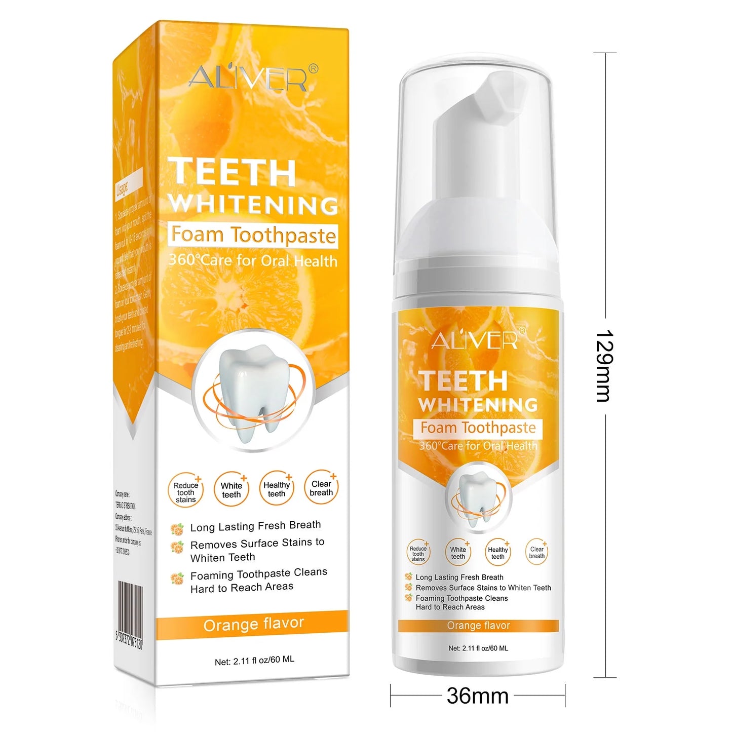 Foaming Mousse Toothpaste for Adults 360°Comprehensive Cleaning Teeth for Oral Health Aliver Teeth Whitening Foam Toothpaste