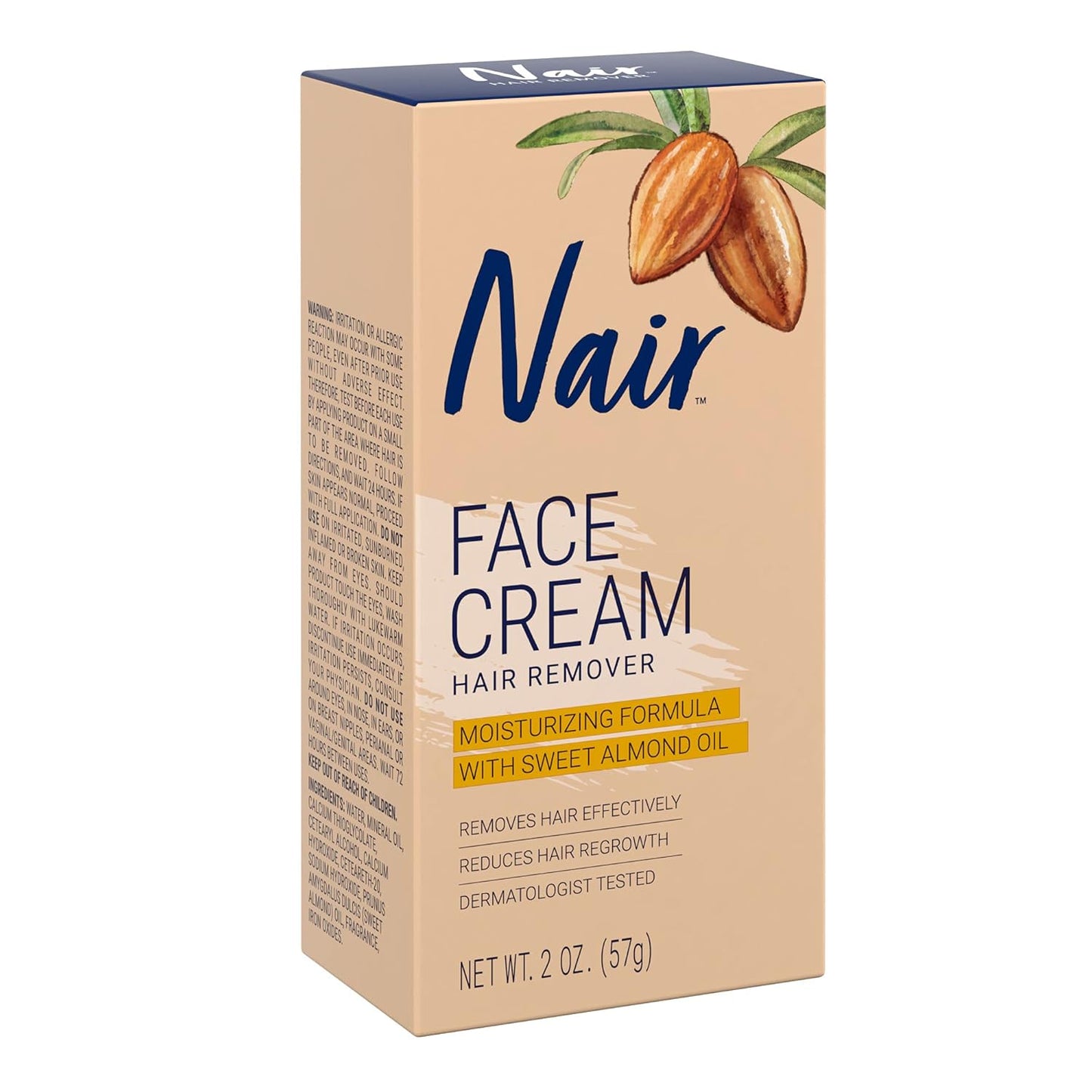 Nair Hair Remover Moisturizing Face Cream with Sweet Almond Oil 2 oz