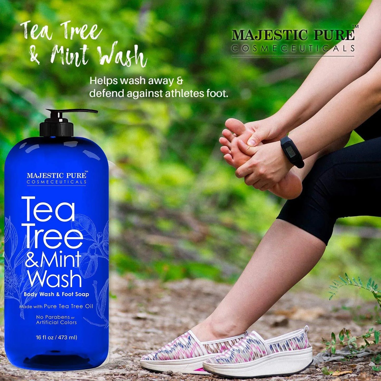 Majestic Pure Tea Tree Body wash with Mint 16 fl oz Fights Body Odor, Athlete's Foot, Jock Itch, Ringworm & Skin Irritations for Women and Men