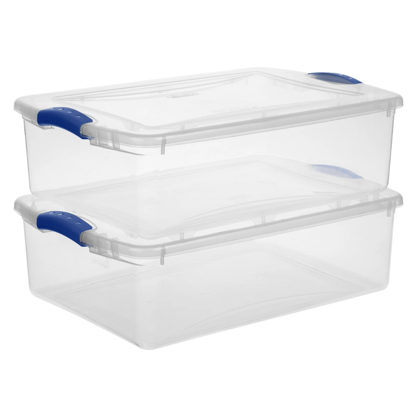 Sterilite Small Storage Bin, 32 Quart Clear Underbed Storage Container with Latch Lid, Blue