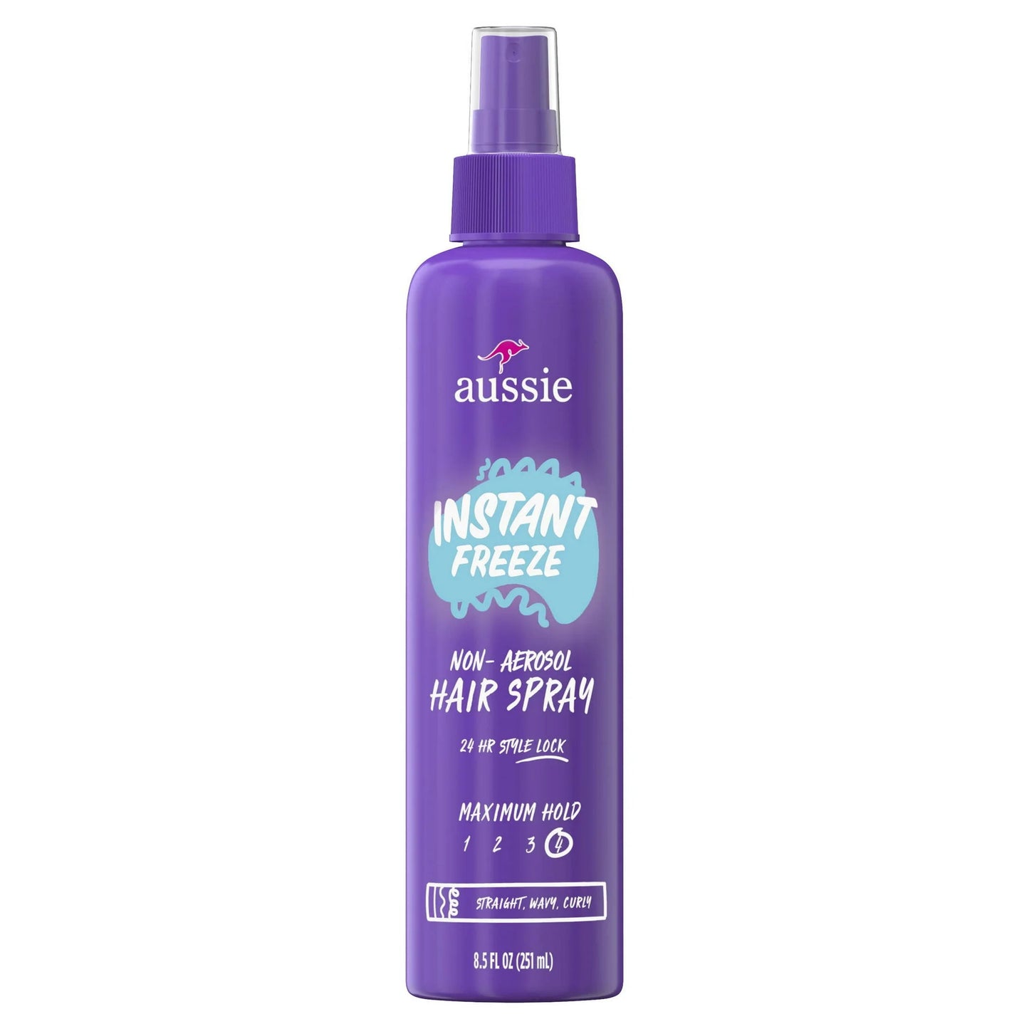 Aussie Instant Freeze Non-Aerosol Hair Spray for All Hair Types, Wavy Hair, and Straight Hair, 8.5 fl oz
