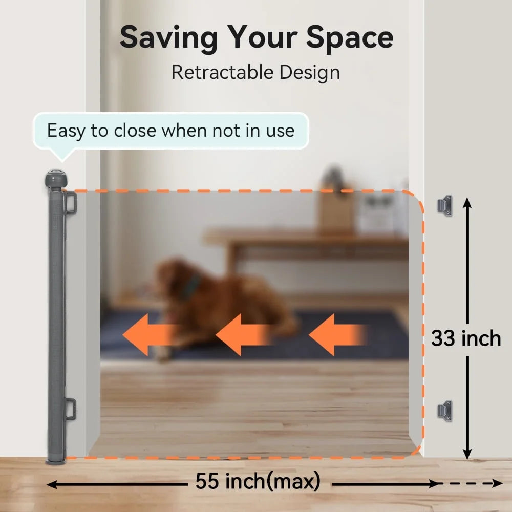 Baby Gates, Caveen Retractable Baby Safety Gate for Doorway,Stair, 34" x 55" ABS Retractable Mesh Gate,Gray